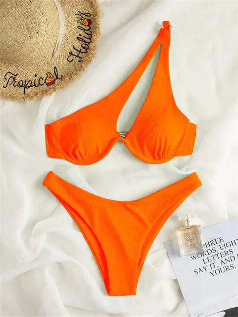 Solid Ribbed Bikini Set Chic - Merlani