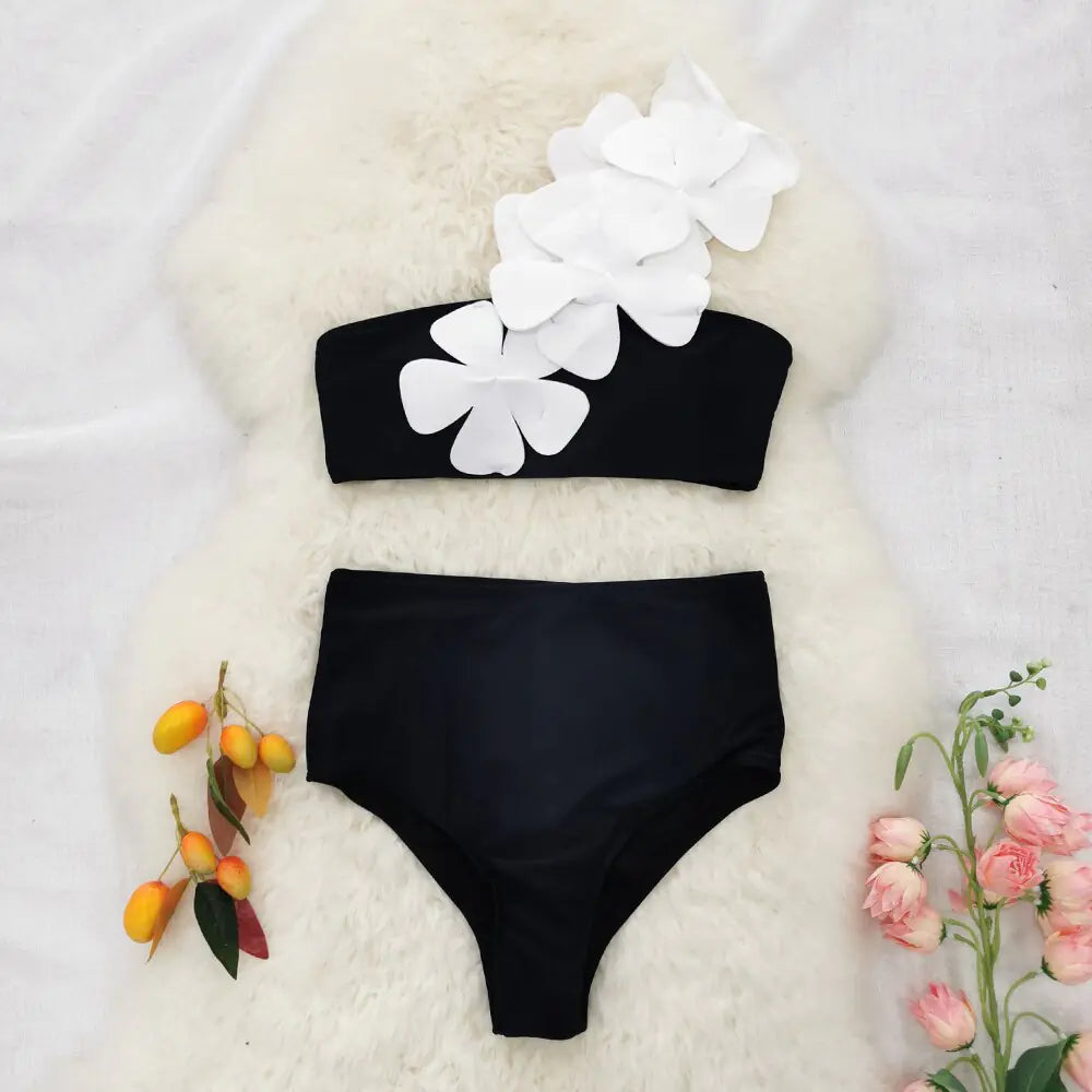 Flower Bandeau Brazilian Bikini Set - Merlani