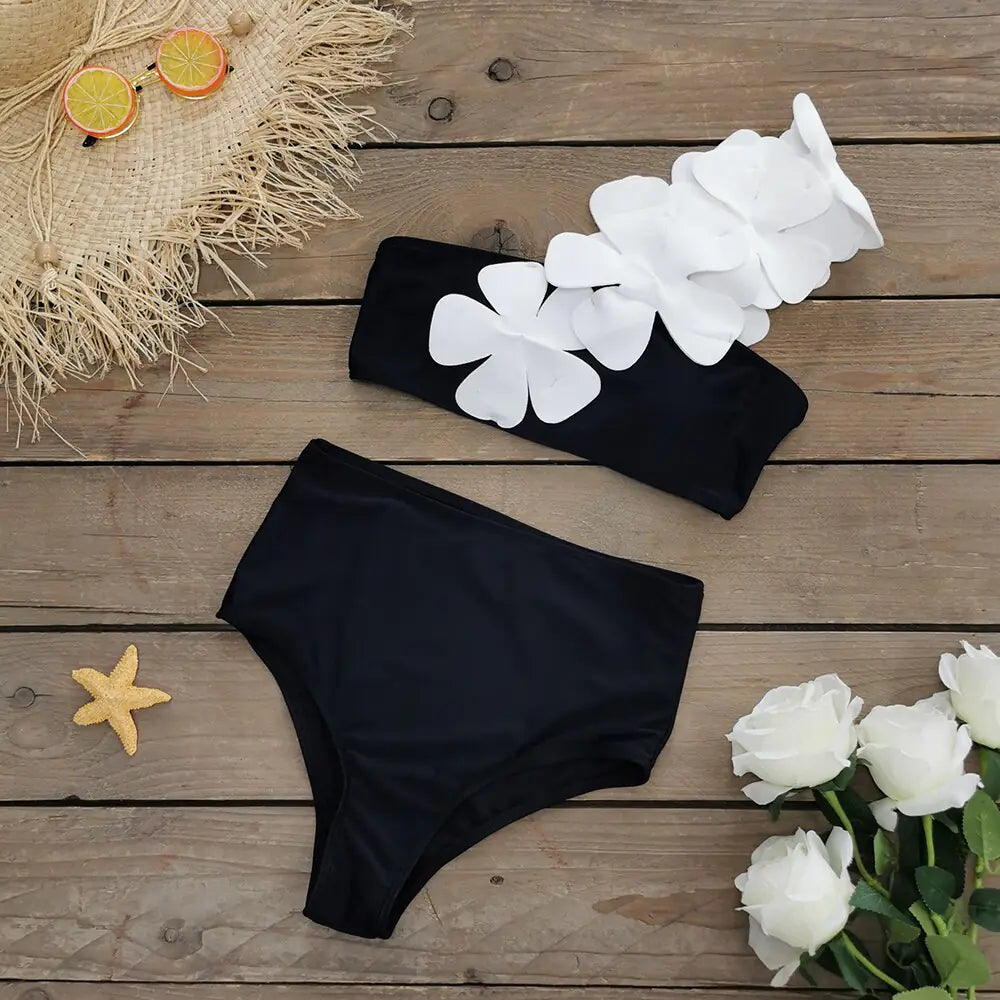 Flower Bandeau Brazilian Bikini Set - Merlani