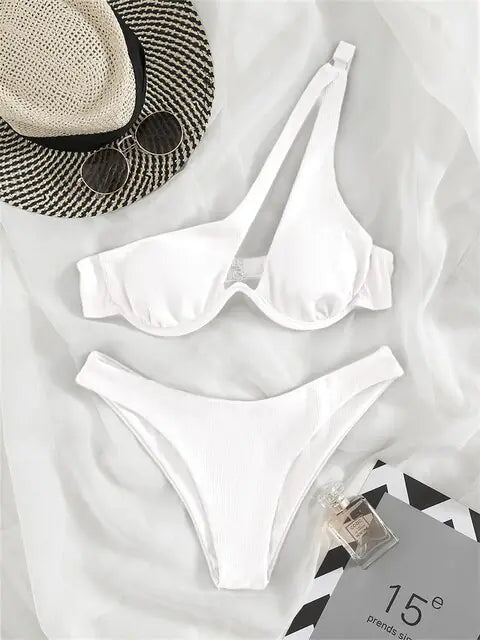 Solid Ribbed Bikini Set Chic - Merlani