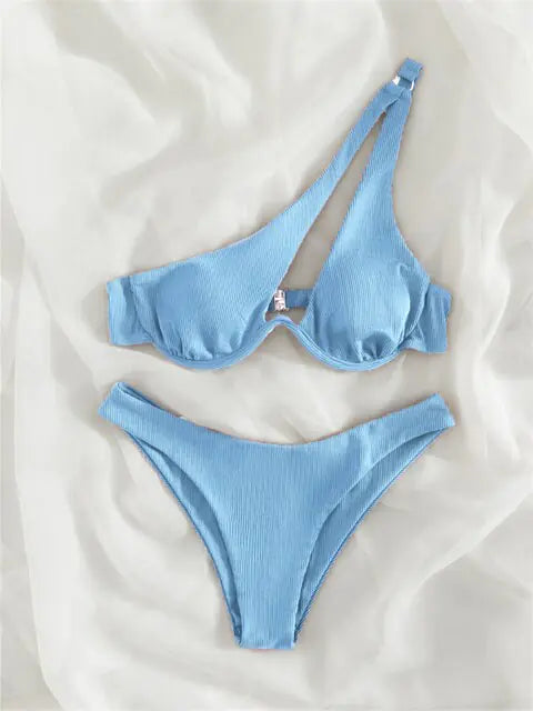 Solid Ribbed Bikini Set Chic - Merlani