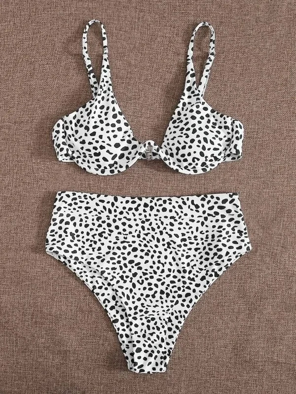 Leopard Print Cut Out Underwire High Waist Bikini - Merlani